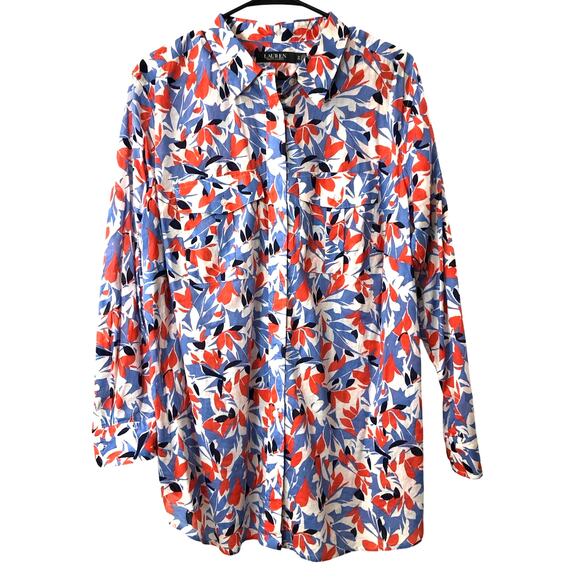 Lauren Cotton lightweight button shirt colorful abstract Ralph Lauren Sz 1X - Picture 4 of 10